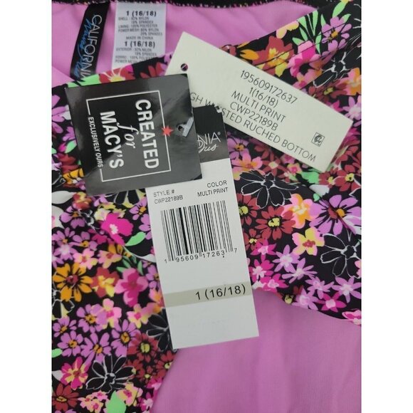 CALIFORNIA Waves Trendy Plus Size Ditsy-Print High-Waist Bikini Bottoms. Size 18 - Picture 5 of 6